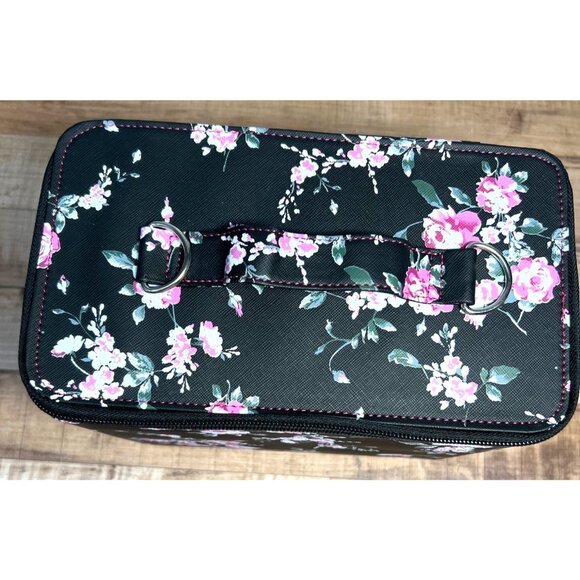 Floral Makeup Travel Case With Mirror & Adjustable Strap - Black & Pink Design - - Picture 5 of 7